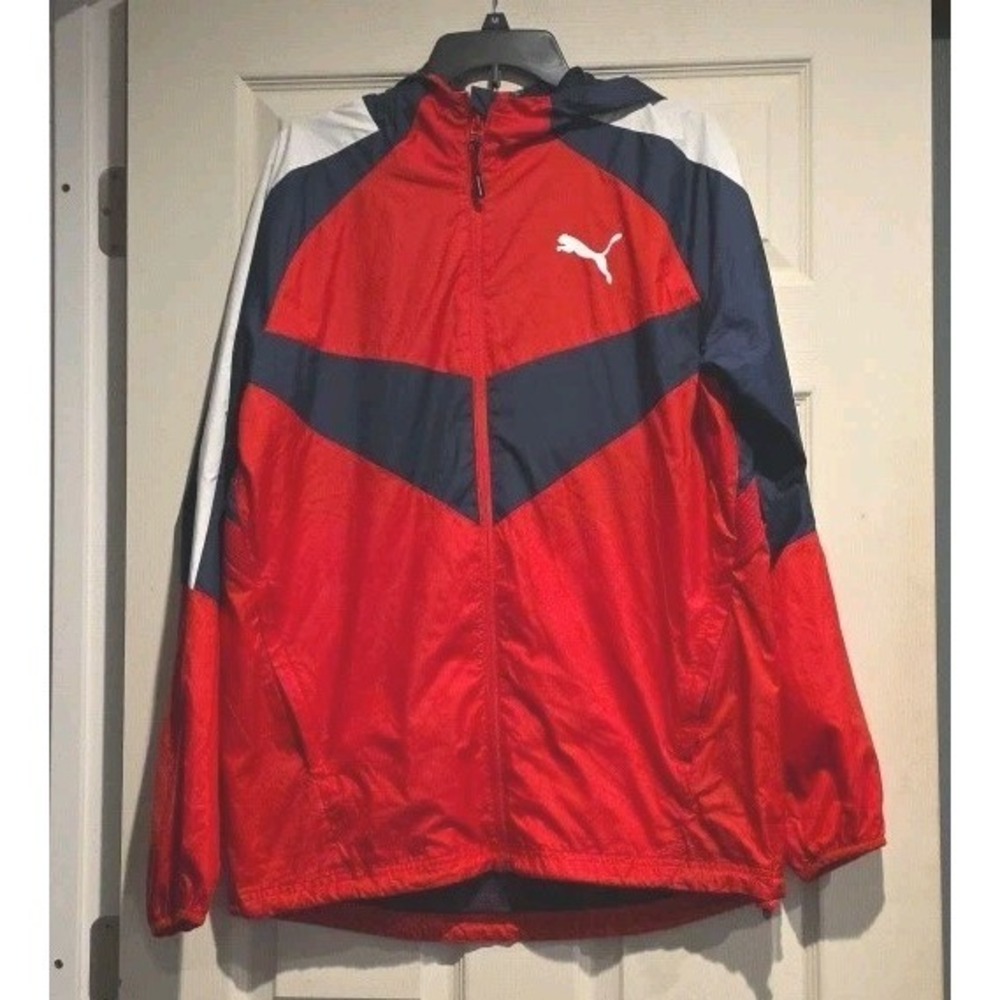 New M PUMA Jacket Men's Red & Blue Activewear Full Zip Pkts Mesh Lined Jogger